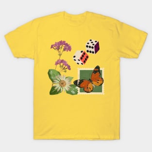 Roll The Dice Minimalist Butterfly Dice Flower Texture T-Shirt